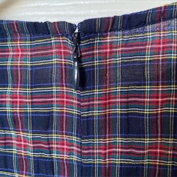 J.McLaughlin Tartan Plaid Seersucker Size Med Cotton Blouse Blouson Sleeve Women - Picture 5 of 11
